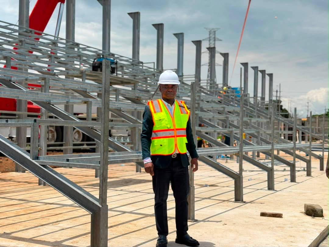 SLFA President Babadi Kamara Inspects Progress of Donated 435-Seater Pavilion at Football Academy